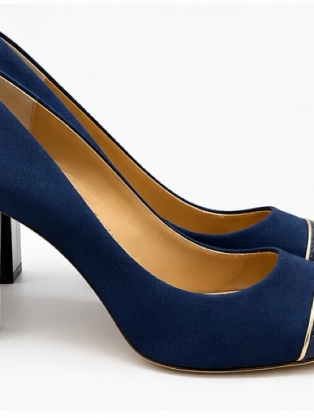 J.Crew Navy Blue Suede Patent Cap Toe Block Heel Pumps Size 8 - Picture 4 of 6